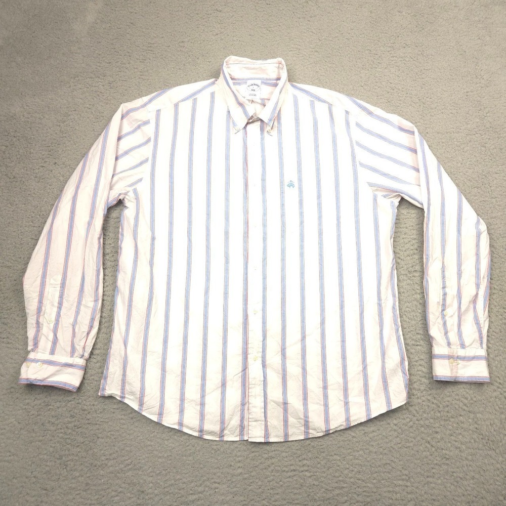 Brooks Brothers Button Down Shirt Mens Large White Blue Red Stripe Cotton